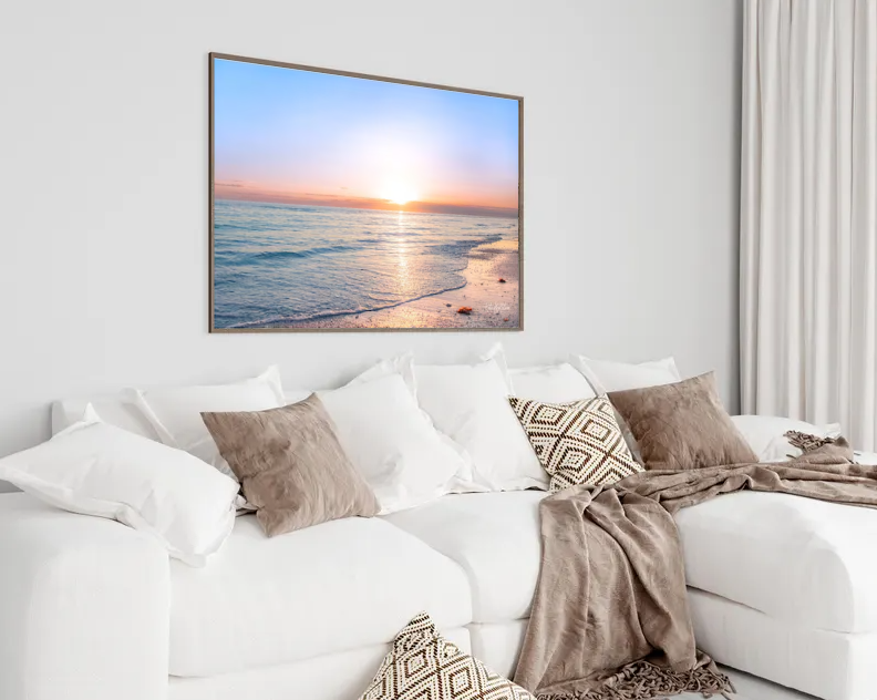 Golden Sunrise Over the Ocean — Calm Coastal Seascape Wall Art Print