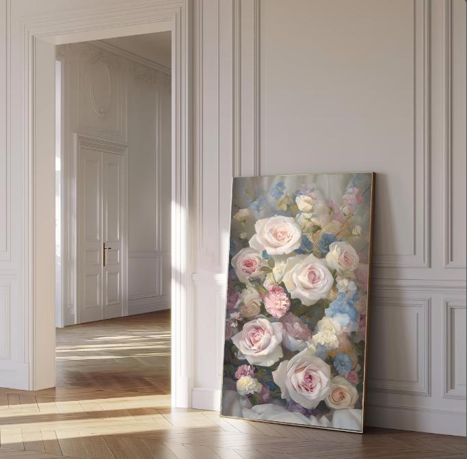 Blush Pink Rose Bouquet Print: Shabby Chic Floral Wall Art (Digital Download)