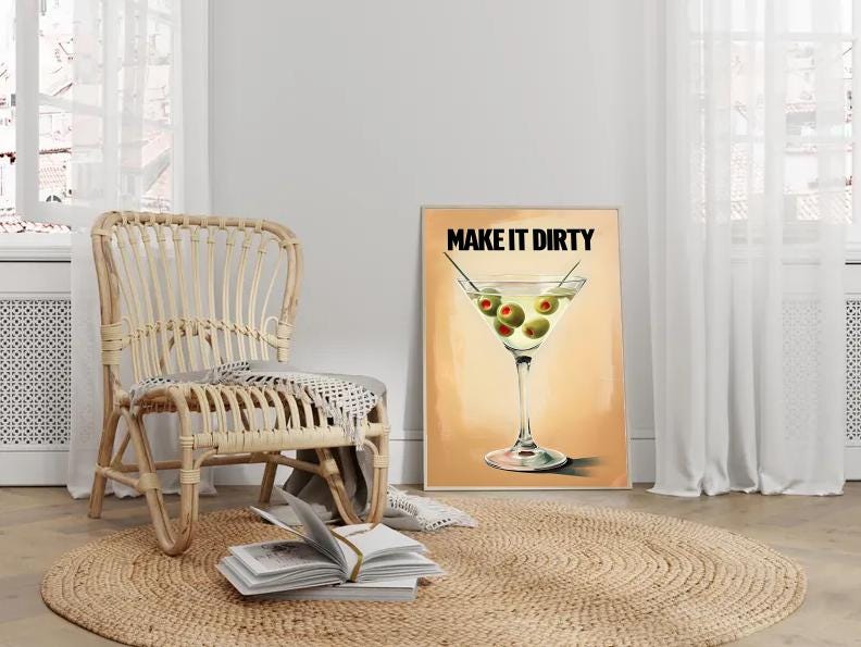 Funny Dirty Martini Print: Retro Cocktail Bar Art (Digital Download)