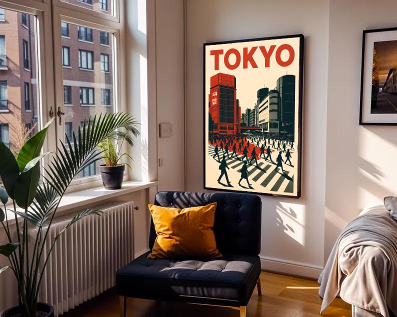 Tokyo Cityscape Print: Modern Minimalist Travel Poster (Digital Download)
