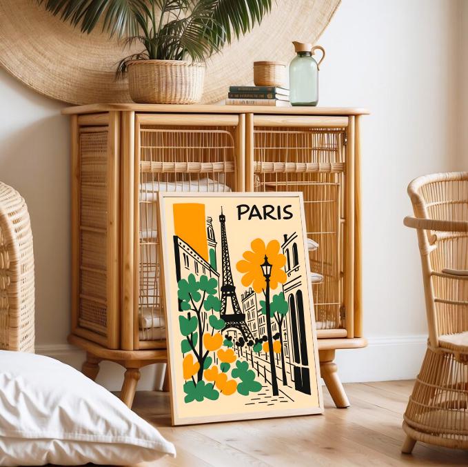 Vintage Paris Travel Poster: Eiffel Tower, Retro French Art (Digital Download)