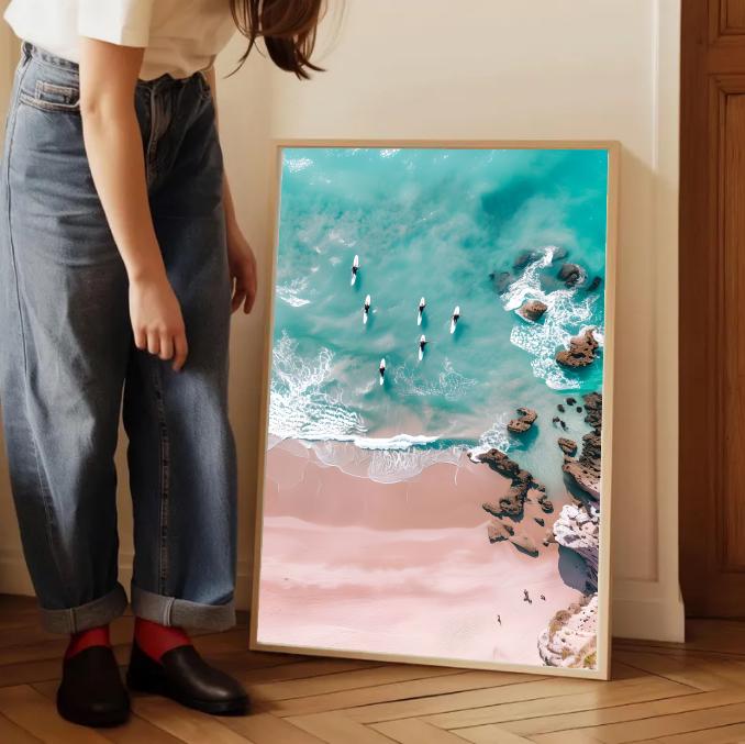 Aerial Beach Surf Print: Turquoise Ocean Coastal Photography (Digital Download)