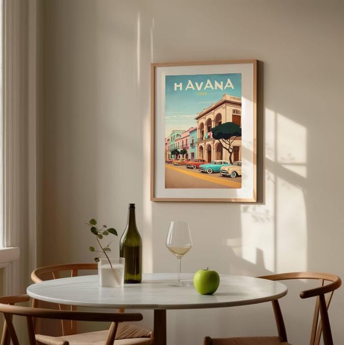 Havana Cuba Vintage Travel Poster: Retro Car & Colonial Architecture (Digital Download)
