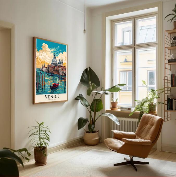 Vintage Venice Italy Print: Gondola Canal, Retro Travel Poster (Digital Download)