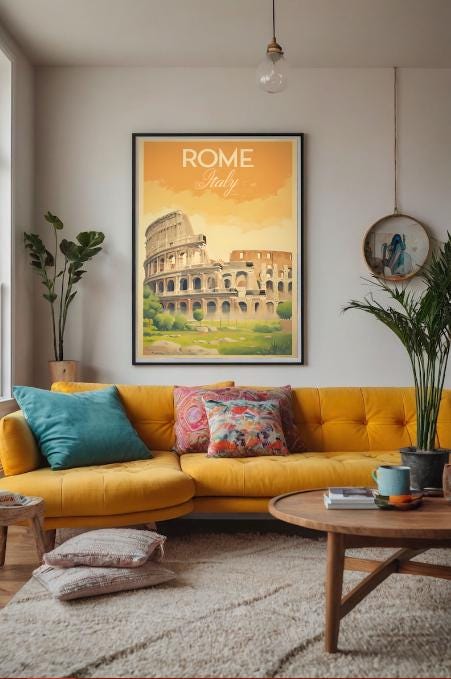 Vintage Rome Travel Poster: Colosseum Print, Italy Wall Art (Digital Download)