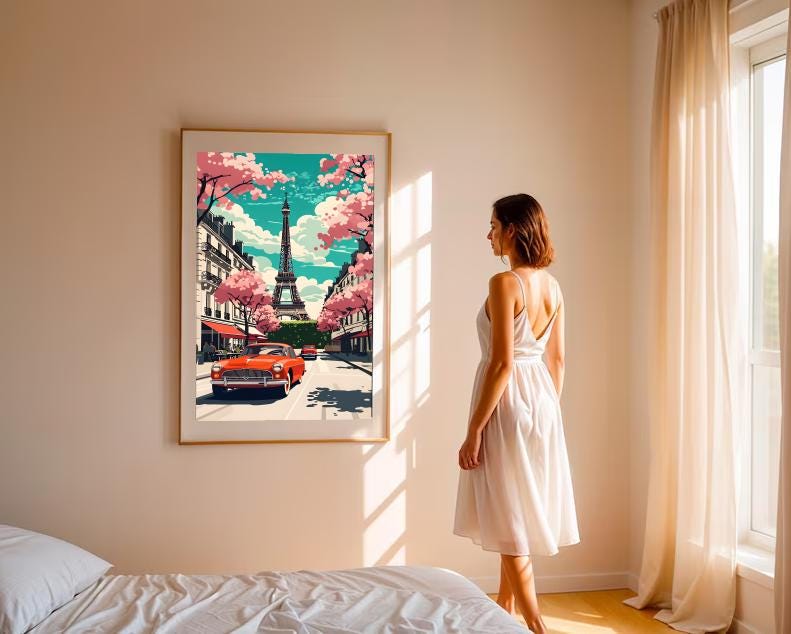 Vintage Paris Eiffel Tower Print: Retro French Travel Poster (Digital Download)