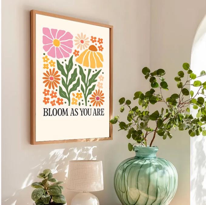 Retro Floral Wall Art Print: Boho Wildflower Illustration (Digital Download)
