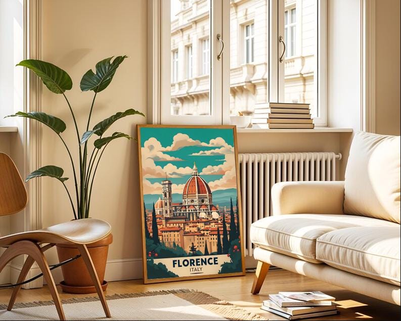 Florence Italy Travel Poster: Vintage Duomo Cathedral Art Print (Digital Download)