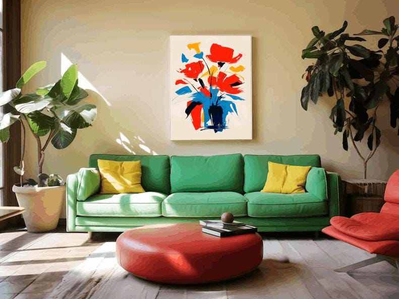Vibrant Abstract Floral Art Print: Modern Colorful Flower Painting (Digital Download)
