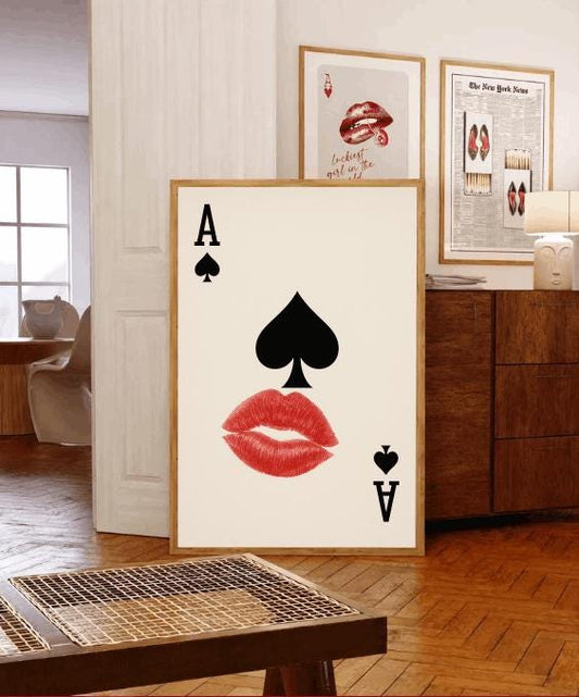 Ace of Spades Art Print: Red Lips, Modern Glam Poker Decor (Digital Download)