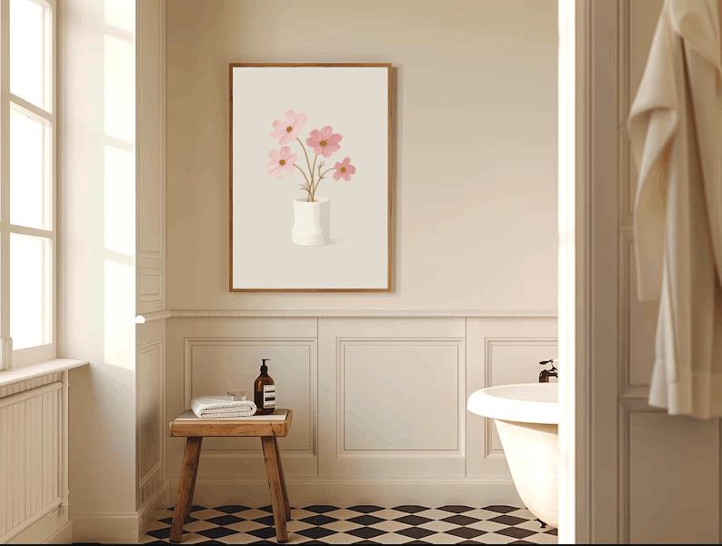 Minimalist Pink Flower Print: Botanical Vase Illustration (Digital Download)