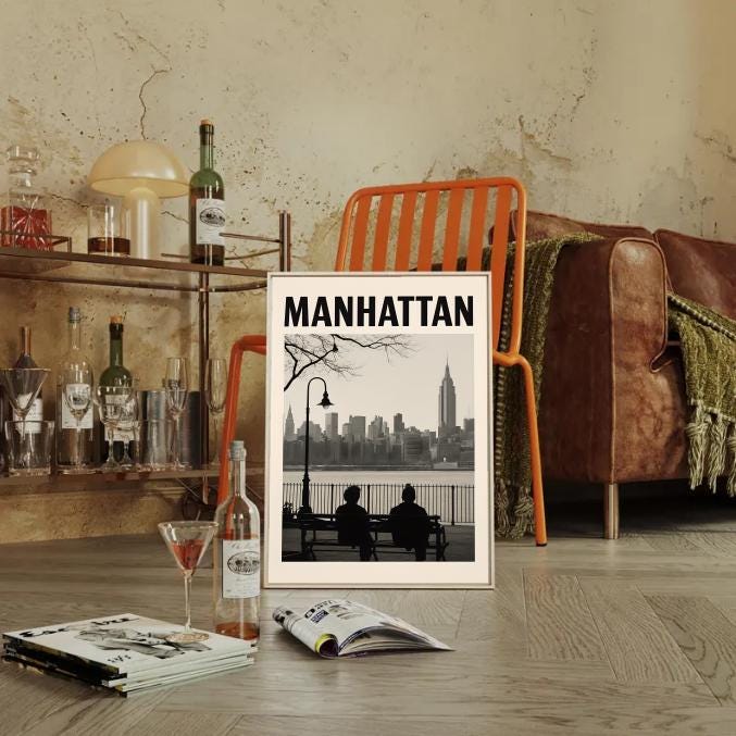 Black and White NYC Skyline Print: Empire State Building Photography (Digital Download)