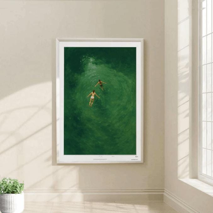Minimalist Swimmers Art Print: Aerial Ocean Painting (Digital Download)