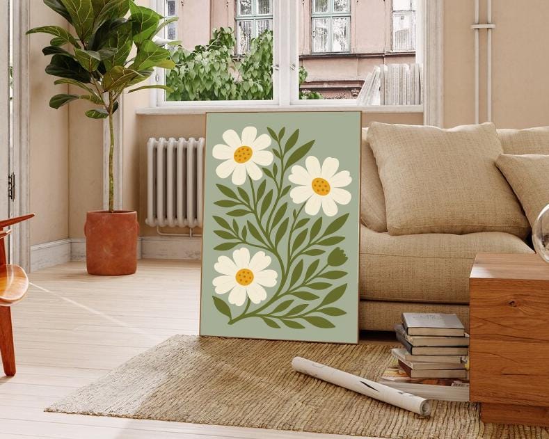 Minimalist Daisy Art Print: Scandinavian Floral Decor (Digital Download)