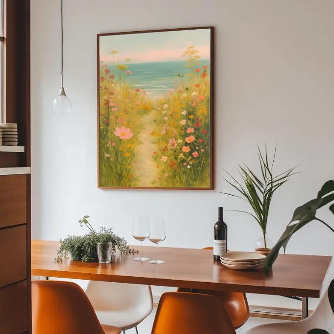 Wildflower Coastal Path Print | Floral Beach Landscape (Digital Download)