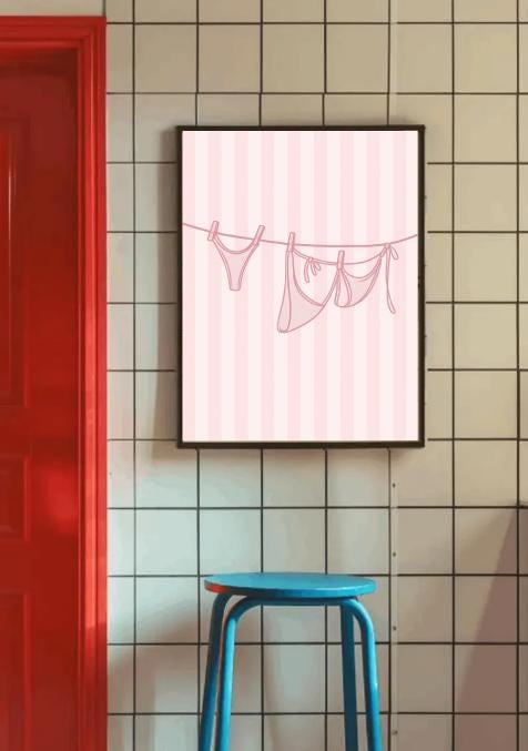 Minimalist Sexy Line Art Print | Pink Aesthetic Wall Art | Girly Bathroom Decor | Playful Bedroom Poster | Feminine Laundry Line Art
