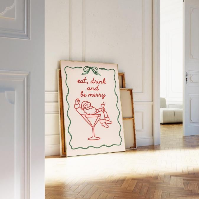 Retro Santa Cocktail Christmas Art Print: Mid-Century Holiday Bar Decor (Digital Download)