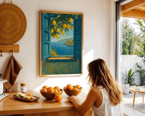 Mediterranean Lemon Window Print | Coastal Kitchen Wall Art (Digital Download)