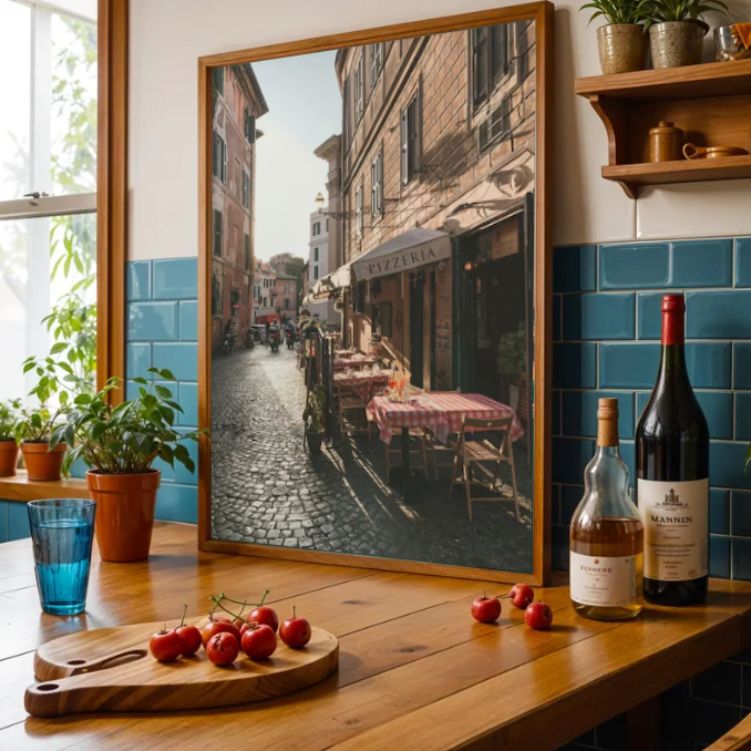 Italian Street Café — Rome Pizzeria at Golden Hour Travel Wall Art