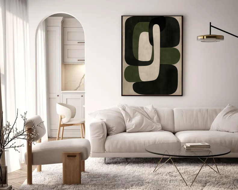 Mid Century Modern Art Print – Neutral Abstract Shapes, Minimal Geometric Wall Decor