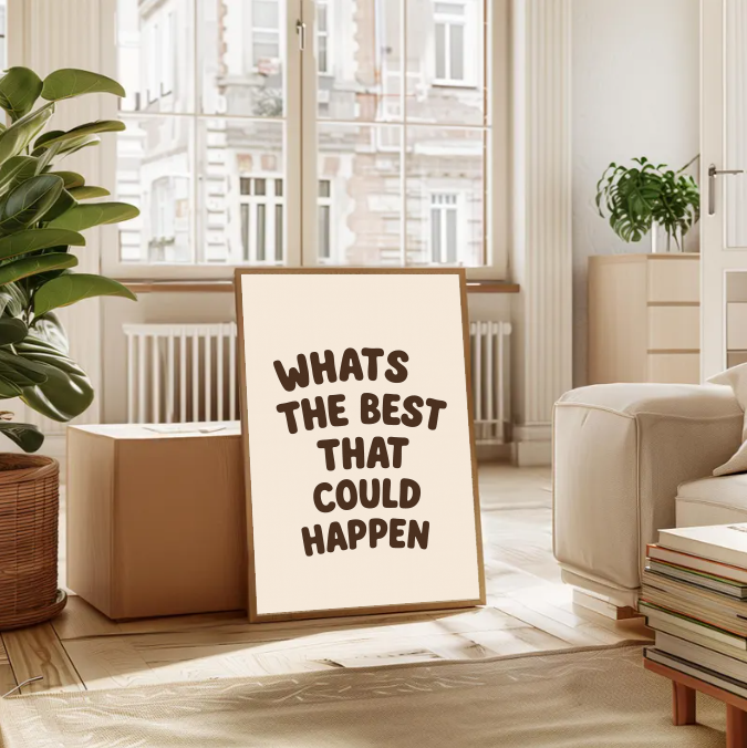 Positive Thinking Wall Art – Retro “What’s the Best That Could Happen” Printable, Motivation Quote Art, Uplifting Office Decor