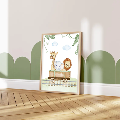 Safari Animal Nursery Wall Art — Cute Giraffe, Elephant & Lion Print, Jungle Baby Room Decor, Playroom Printable Poster