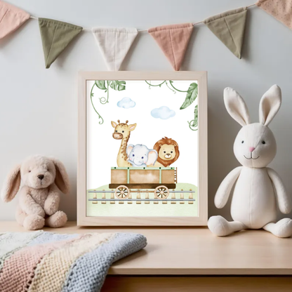 Safari Animal Nursery Wall Art — Cute Giraffe, Elephant & Lion Print, Jungle Baby Room Decor, Playroom Printable Poster