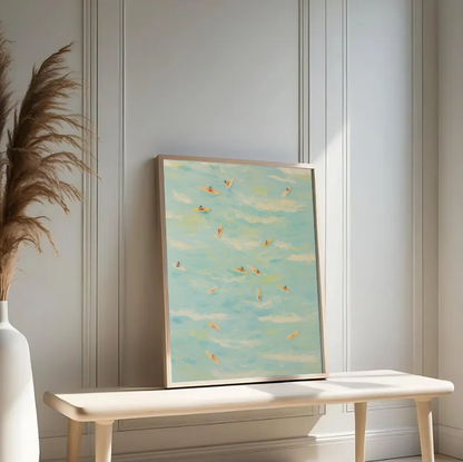 Beach Surf Painting – Aerial Ocean Art Print, Coastal Wall Decor