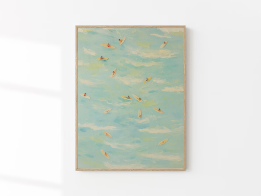 Beach Surf Painting – Aerial Ocean Art Print, Coastal Wall Decor