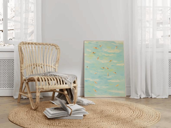 Beach Surf Painting – Aerial Ocean Art Print, Coastal Wall Decor