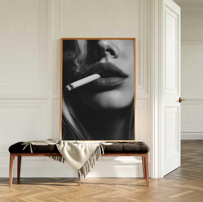 Black and White Lips Print – Cigarette Aesthetic Photography