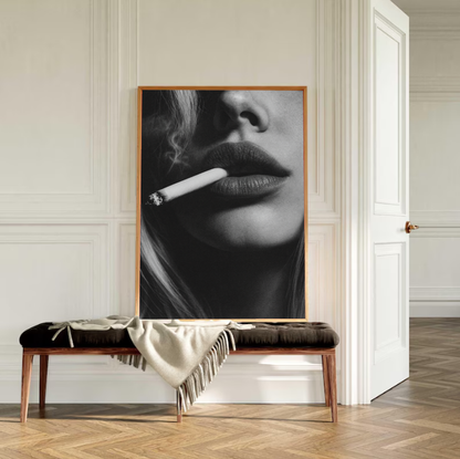 Black and White Lips Print – Cigarette Aesthetic Photography
