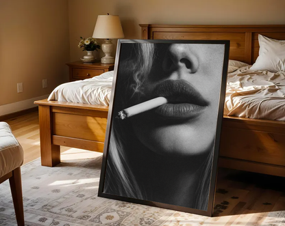 Black and White Lips Print – Cigarette Aesthetic Photography