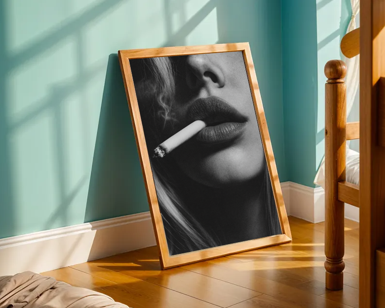 Black and White Lips Print – Cigarette Aesthetic Photography