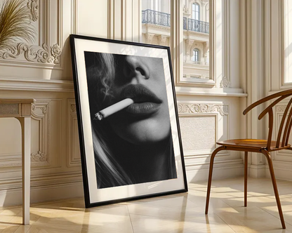 Black and White Lips Print – Cigarette Aesthetic Photography