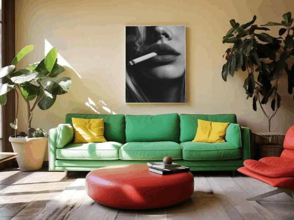 Black and White Lips Print – Cigarette Aesthetic Photography