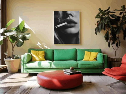 Black and White Lips Print – Cigarette Aesthetic Photography