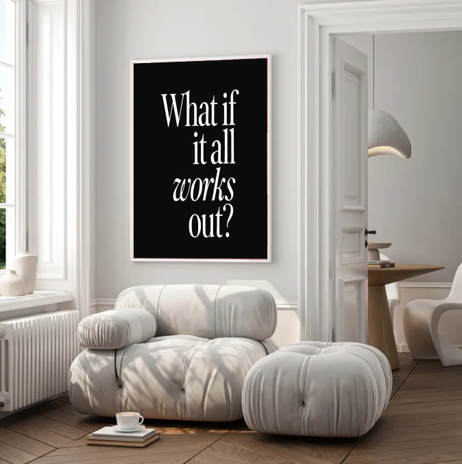 Black and White Quote Art – What If It All Works Out Printable, Motivational Wall Decor, Modern Minimalist Poster