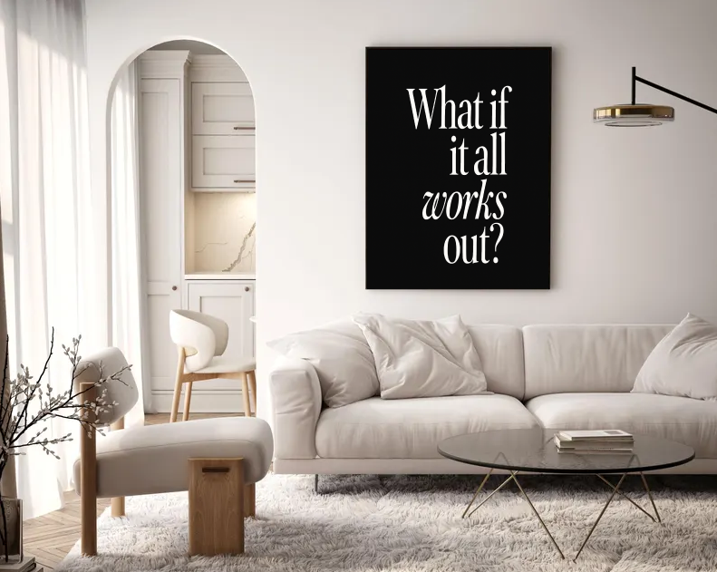 Black and White Quote Art – What If It All Works Out Printable, Motivational Wall Decor, Modern Minimalist Poster