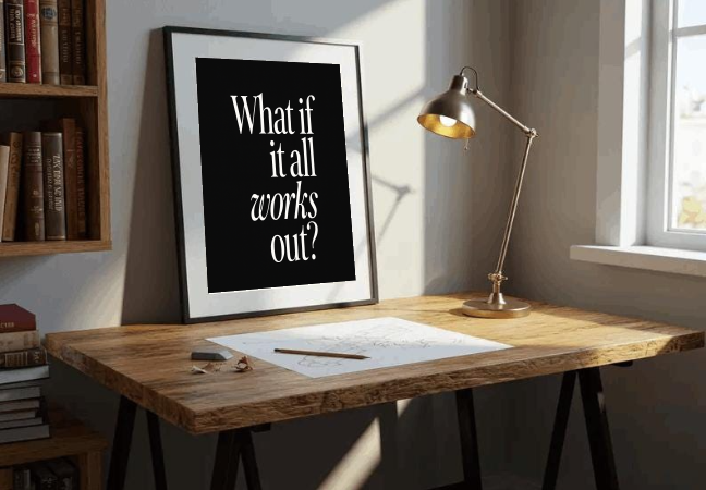 Black and White Quote Art – What If It All Works Out Printable, Motivational Wall Decor, Modern Minimalist Poster