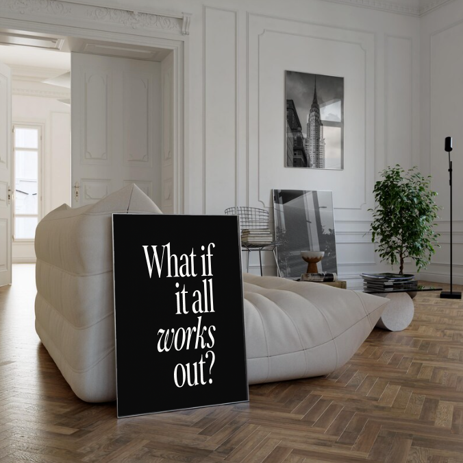 Black and White Quote Art – What If It All Works Out Printable, Motivational Wall Decor, Modern Minimalist Poster