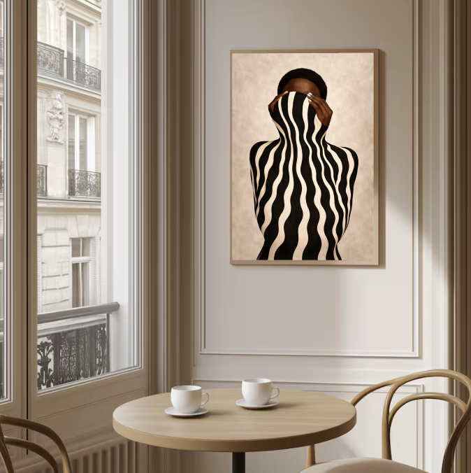 Black Woman Abstract Art Print – Modern Figurative Wall Art, Neutral Tones Contemporary Decor, Printable Artwork