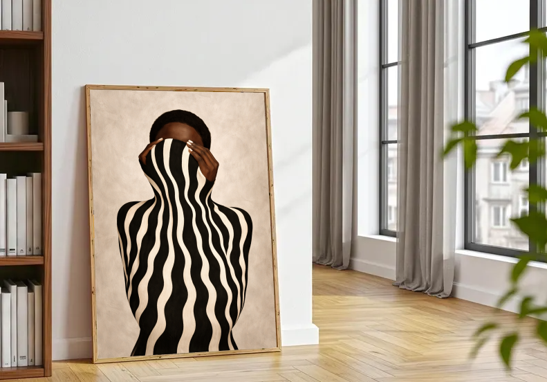 Black Woman Abstract Art Print – Modern Figurative Wall Art, Neutral Tones Contemporary Decor, Printable Artwork
