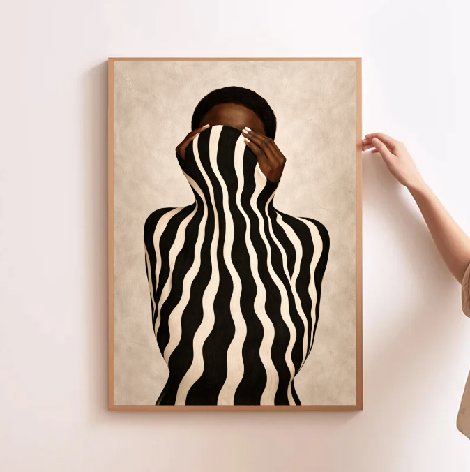 Black Woman Abstract Art Print – Modern Figurative Wall Art, Neutral Tones Contemporary Decor, Printable Artwork
