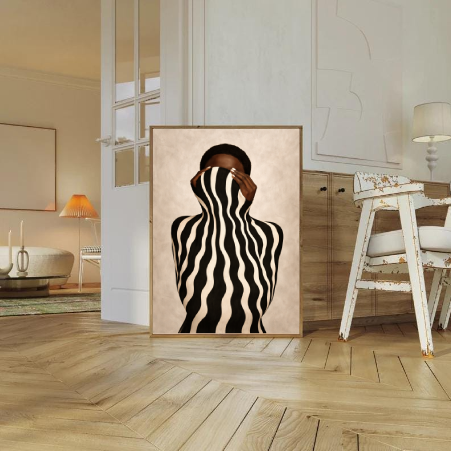 Black Woman Abstract Art Print – Modern Figurative Wall Art, Neutral Tones Contemporary Decor, Printable Artwork