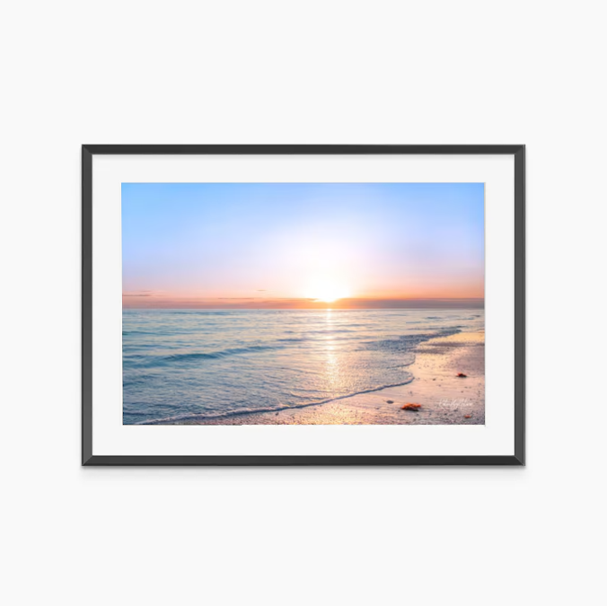 Golden Sunrise Over the Ocean — Calm Coastal Seascape Wall Art Print