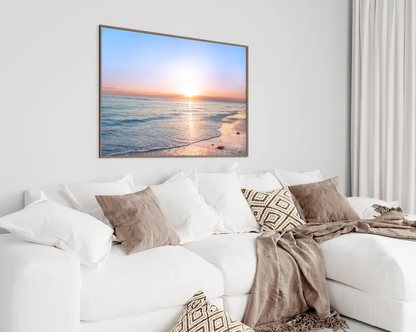Golden Sunrise Over the Ocean — Calm Coastal Seascape Wall Art Print