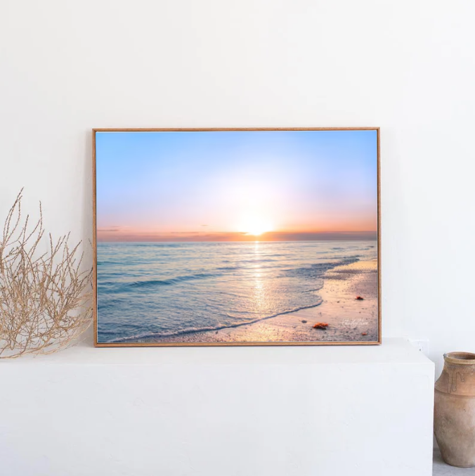 Golden Sunrise Over the Ocean — Calm Coastal Seascape Wall Art Print
