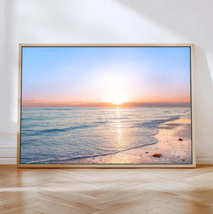 Golden Sunrise Over the Ocean — Calm Coastal Seascape Wall Art Print