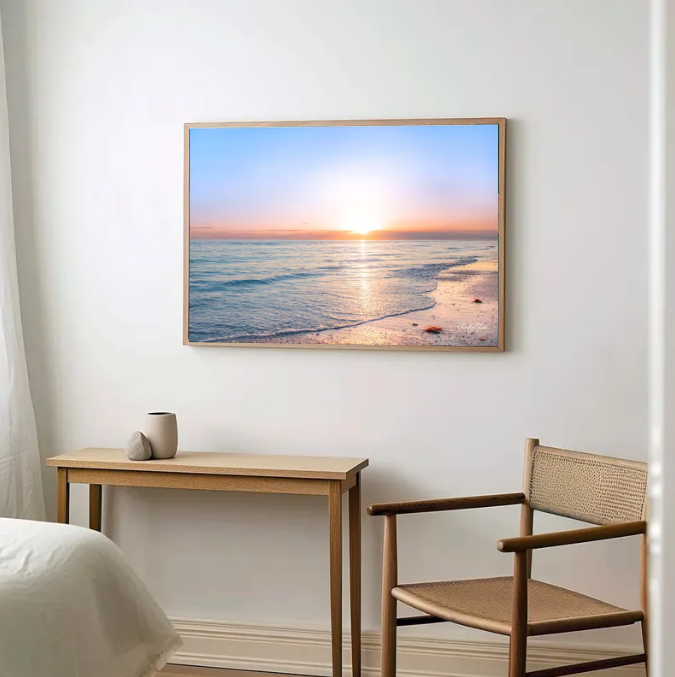 Golden Sunrise Over the Ocean — Calm Coastal Seascape Wall Art Print